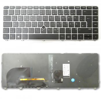 Tastatur für HP Elitebook G3 745 840 848 DE QWERTZ silber Rahmen Keyboard mit Beleuchtung