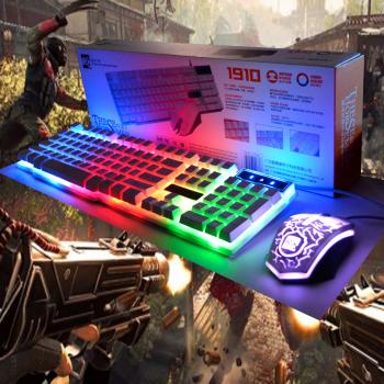 Gamer Spieler US Tastatur LED Regenbogen farbig leuchtend Keyboard mit Maus Hintergrundbeleuchtung weiss