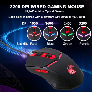6 Tasten 3600DPi Optische USB PC Notebook Maus Gaming Gamer Spieler Mouse 4-Farben-LED